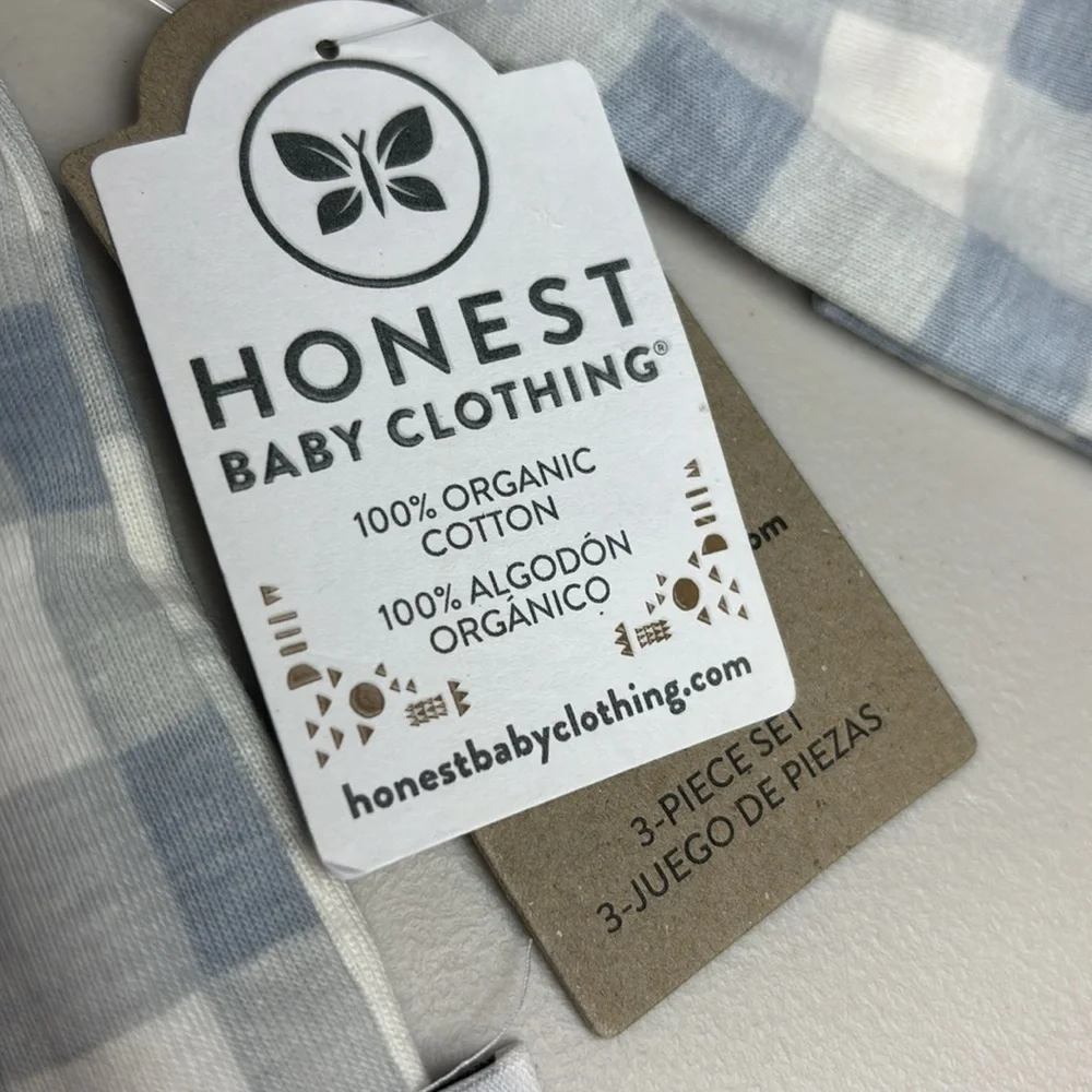 Honest Organic Cotton Soft Checkered Bodysuit Onesie with Fold-Over Mitten Cuffs